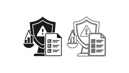 Legal Compliance Checklist Outline Icon Isolated on Transparent Background, Law Protection, Audit Document with Shield and Justice Scale Symbol, PNG