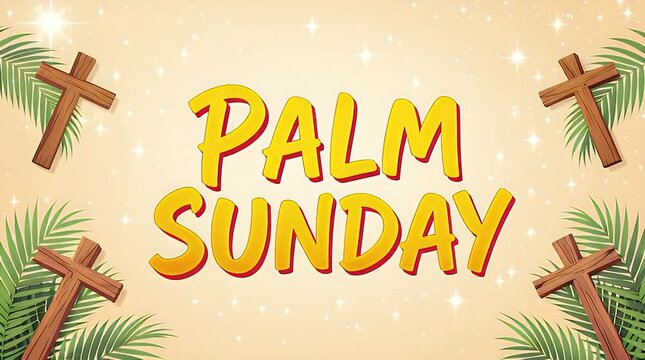 Palm sunday lettering with crosses and palm branches is suitable for easterthemed designs, church bulletins, religious greeting cards, and social media posts.