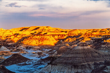 Sandstone area with rolling hills in the dusk