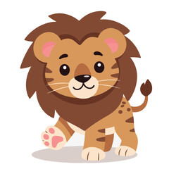 Obraz premium baby cute lion , flat design , vector illustration, isolated on white transparent background