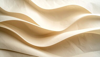 Obraz premium Abstract Cream Beige Wavy Paper Layers Background Texture with Soft Light and Shadows Creates Dynamic Subtle Curves and Depth