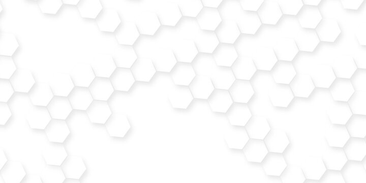 Futuristic abstract honeycomb mosaic white background, bright white abstract hexagon wallpaper or background, realistic geometric mesh cells texture,  3d vector hexagon pattern white abstract.