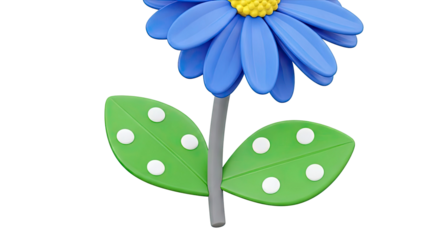 3D Render of a Blue Flower with Green Leaves and White Dots