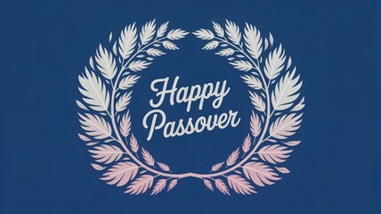 Elegant Passover Greeting with Wheat Wreath on Blue Background