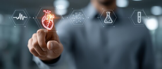 Doctor interacting with futuristic digital healthcare interface