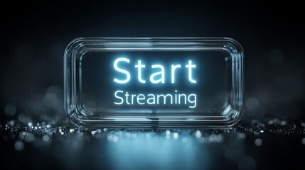 Futuristic glowing start streaming button with neon light