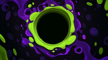 Neon Green and Purple Soap Bubble Ring on Black
