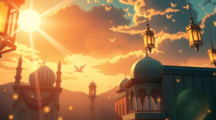 Obraz premium Radiance of Ramadan Under the Crescent Moon
