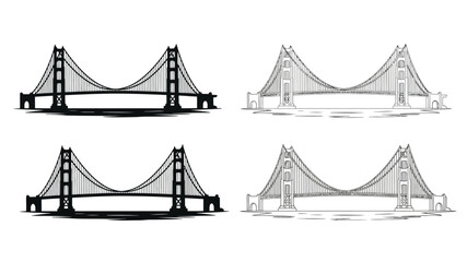 Fototapeta premium a black and white illustration of the golden gate bridge in four different views