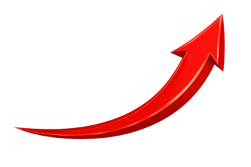 Red arrow moving up indicating growth, success, increasing business, profit, and financial achievement with a transparent background