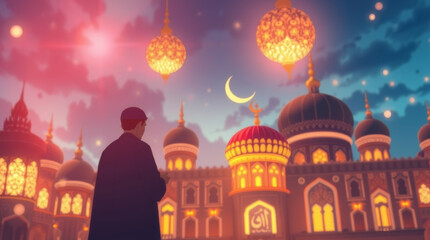 Fototapeta premium Radiance of Ramadan Under the Crescent Moon