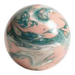 Swirled marble effect planetoid of pink, teal, white, and gold flecks, isolated