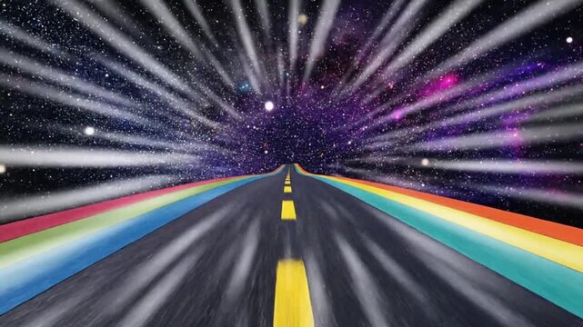 Colorful rainbow road leading into a vibrant , symbolizing dreams and aspirations.