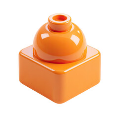Glossy, orange plastic building block with a rounded top and square base, isolated on black