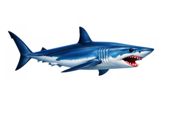 Shark predator swimming with open mouth showing sharp teeth, dangerous marine animal on transparent background