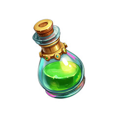 Cartoon illustration of a transparent glass bottle filled with luminous green liquid