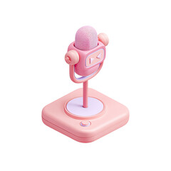 Cute pink 3D microphone with a stand, playful design for podcasting or recording content