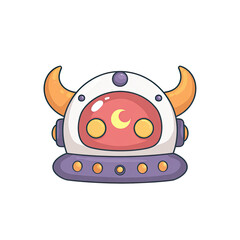 Cute cartoon helmet with horns, a crescent moon, and stylized details, against a black background