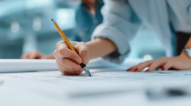 Woman architect drawing