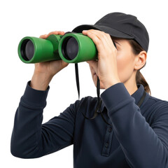 Fototapeta premium Woman looking through green binoculars