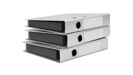 Stack of three gray ring binders