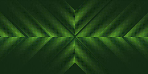 Obraz premium Futuristic green arrow pattern with glowing lines on a dark background, creating a sense of motion and direction.