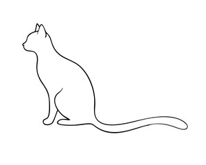 Cute black kitten silhouette and domestic cat vector illustration in a cartoon drawing style featuring a simple pet animal outline on a white background