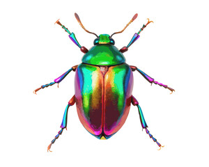 Macro closeup of a green rose chafer beetle insect isolated on a white background showing detailed black antennae and wildlife entomology features of this coleoptera invertebrate animal