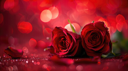 red roses, the symbol of love and romance with bokeh background for gift, Valentine card wallpaper banner.