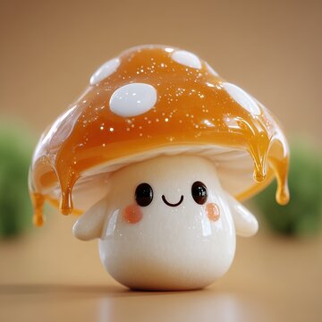 Light white orange mushroom in oshare kei honeycore theme.