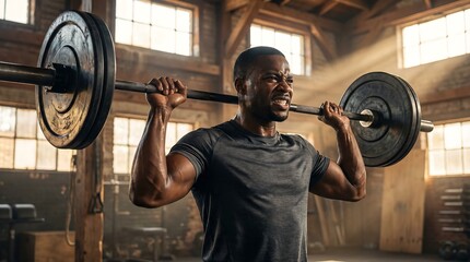 Person lifting a barbell in a sunlit gym.