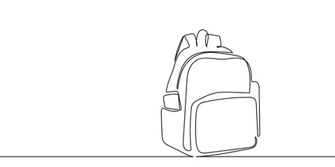The continuous artistic lines of the school bag. One line drawing. Editable stroke.