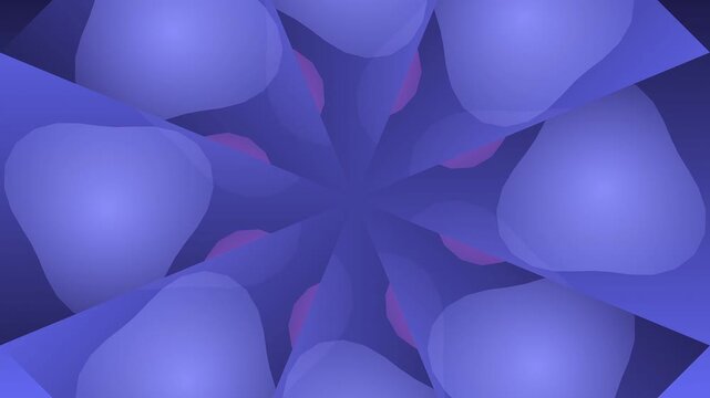 Abstract blue floral kaleidoscope pattern with soft, organic shapes and subtle pink accents