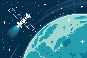 Satellite Orbit Above Earth Curve Illustra © makyas