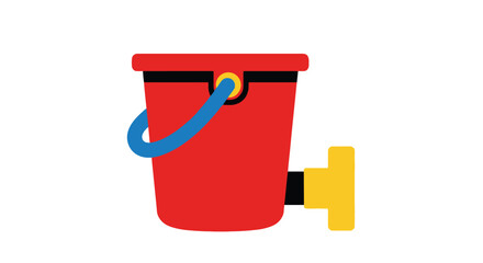 A vibrant red bucket with a blue handle and yellow accent © msunny93