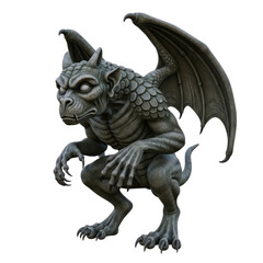 Stone Gargoyle Statue Crouching Black Background