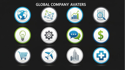 Global Company Avatars Icons Set Business Technology Finance.