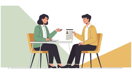 Fototapeta premium Job Interview Conversation: Applicant Submitting Resume to Recruiter