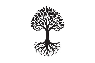 Tree with roots silhouette vector illustration, Set of Tree with roots silhouette vector 