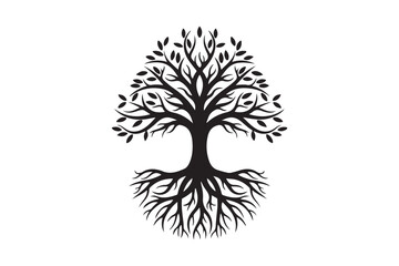 Tree with roots silhouette vector illustration, Set of Tree with roots silhouette vector 
