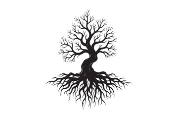 Tree with roots silhouette vector illustration, Set of Tree with roots silhouette vector 