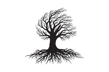 Tree with roots silhouette vector illustration, Set of Tree with roots silhouette vector 