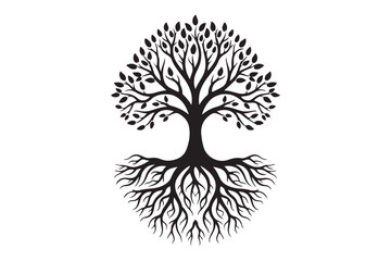 Tree with roots silhouette vector illustration, Set of Tree with roots silhouette vector 