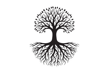 Tree with roots silhouette vector illustration, Set of Tree with roots silhouette vector 