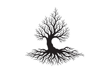Tree with roots silhouette vector illustration, Set of Tree with roots silhouette vector 