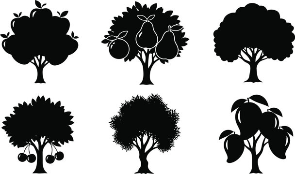 Fruit tree silhouettes collection Vector