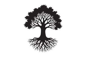 Tree with roots silhouette vector illustration, Set of Tree with roots silhouette vector 