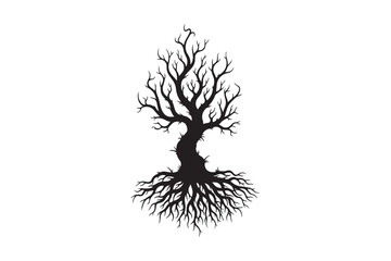 Tree with roots silhouette vector illustration, Set of Tree with roots silhouette vector 