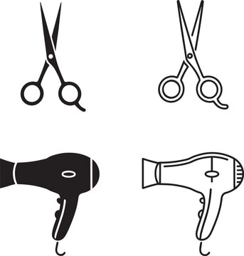 Hairdresser scissors and blow dryer icons for beauty salon equipment and professional hairstyling