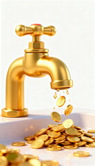 Golden Faucet Dispensing Coins as Wealth Symbol